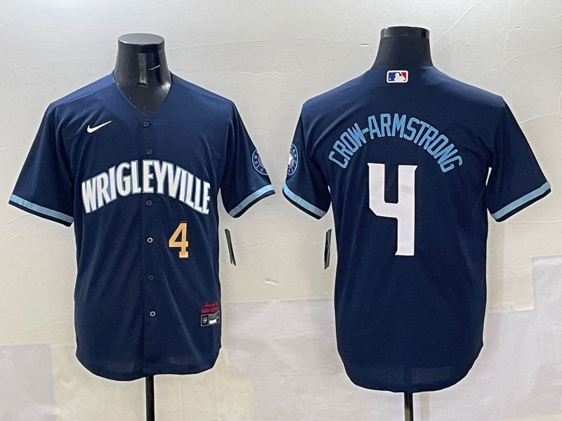 Men Chicago Cubs 4 Crow-Armstrong Dark Blue City Edition 2025 Nike MLB Jersey style 12